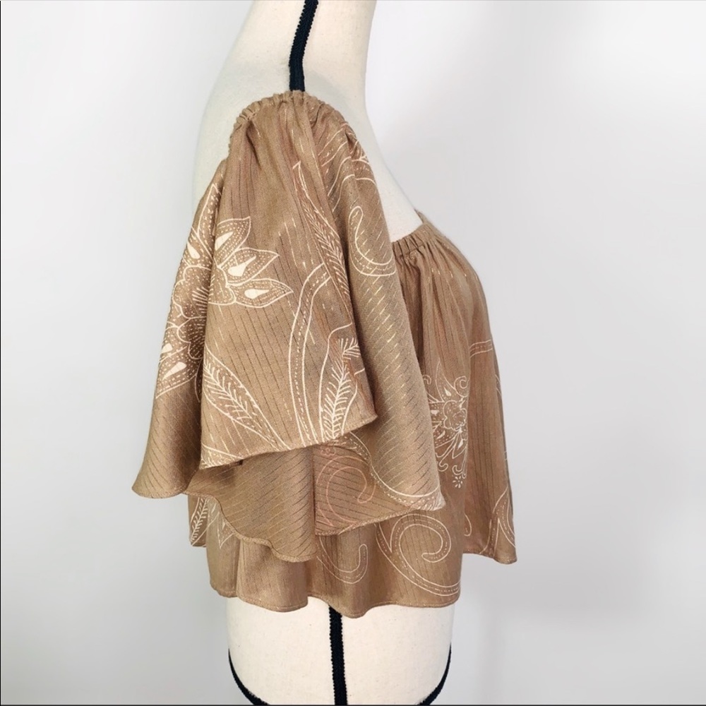 Cleobella Tan Gold Off Shoulder Ruffle Crop Top - Picture 4 of 8